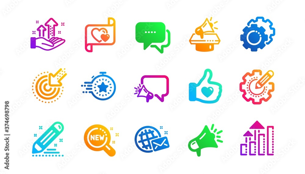 Business strategy, Megaphone and Representative. Brand social project icons. Influence campaign, social media marketing, brand ambassador icons. Classic set. Gradient patterns. Vector