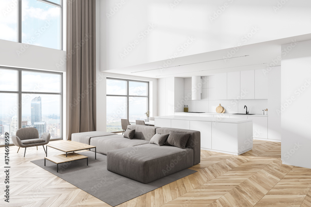 Fototapeta premium White kitchen and living room corner