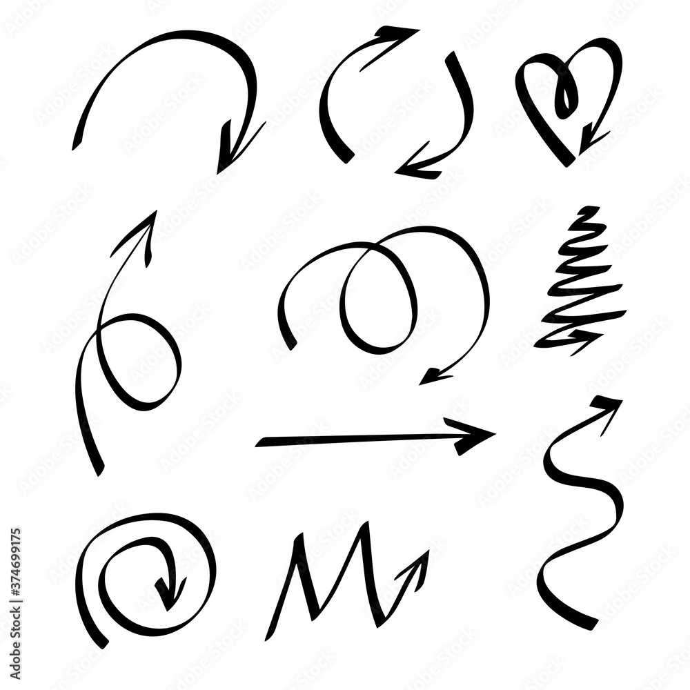 Vector illustration of curved arrow icons.