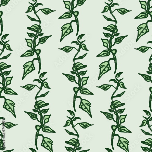 Fototapeta Naklejka Na Ścianę i Meble -  Seamless background of drawn green twigs