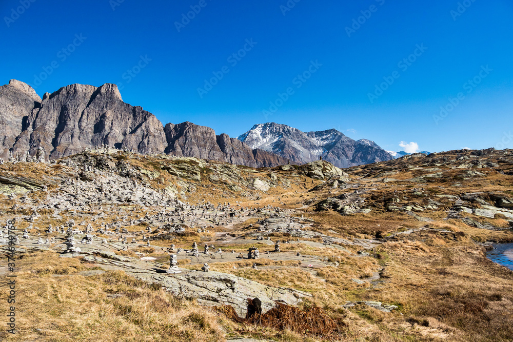 Passo San Bernardino, Switzerland. Alpine panorama of the peaks near the pass