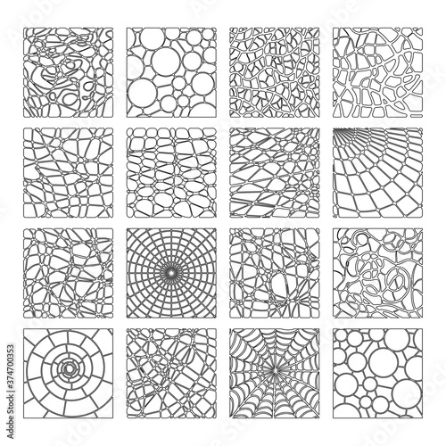 Set of abstract vector stained-glass mosaics for coloring book