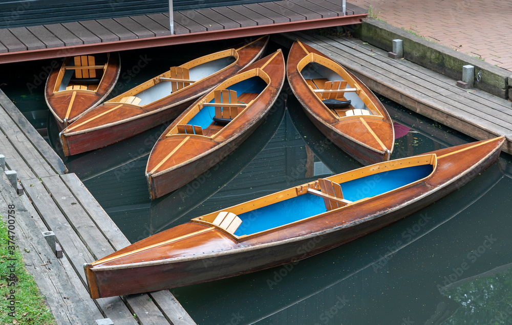 view of typical open kayaks used on the channels and rivers in the Spreewald region
