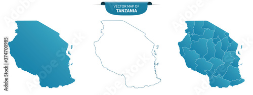 blue colored political maps of Tanzania isolated on white background