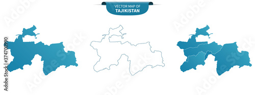 blue colored political maps of Tajikistan isolated on white background