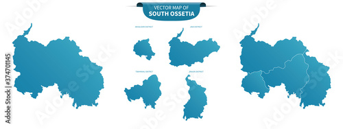 blue colored political maps of South Ossetia isolated on white background