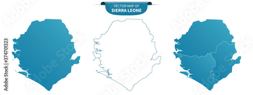 Fotografia blue colored political maps of Sierre Leone isolated on white background