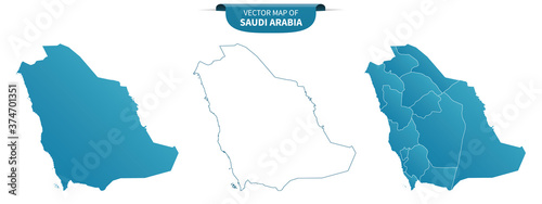 blue colored political maps of Saudi Arabia isolated on white background