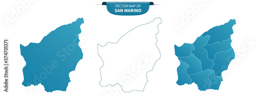 blue colored political maps of San Marino isolated on white background