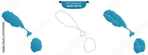 blue colored political maps of Saint Kitts isolated on white background