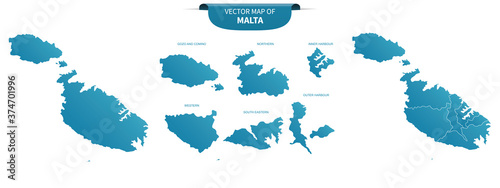 blue colored political maps of Malta isolated on white background