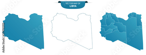 blue colored political maps of Libya isolated on white background