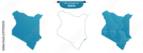 blue colored political maps of Kenya isolated on white background
