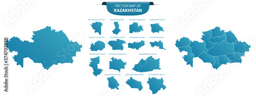 blue colored political maps of kazakhstan isolated on white background