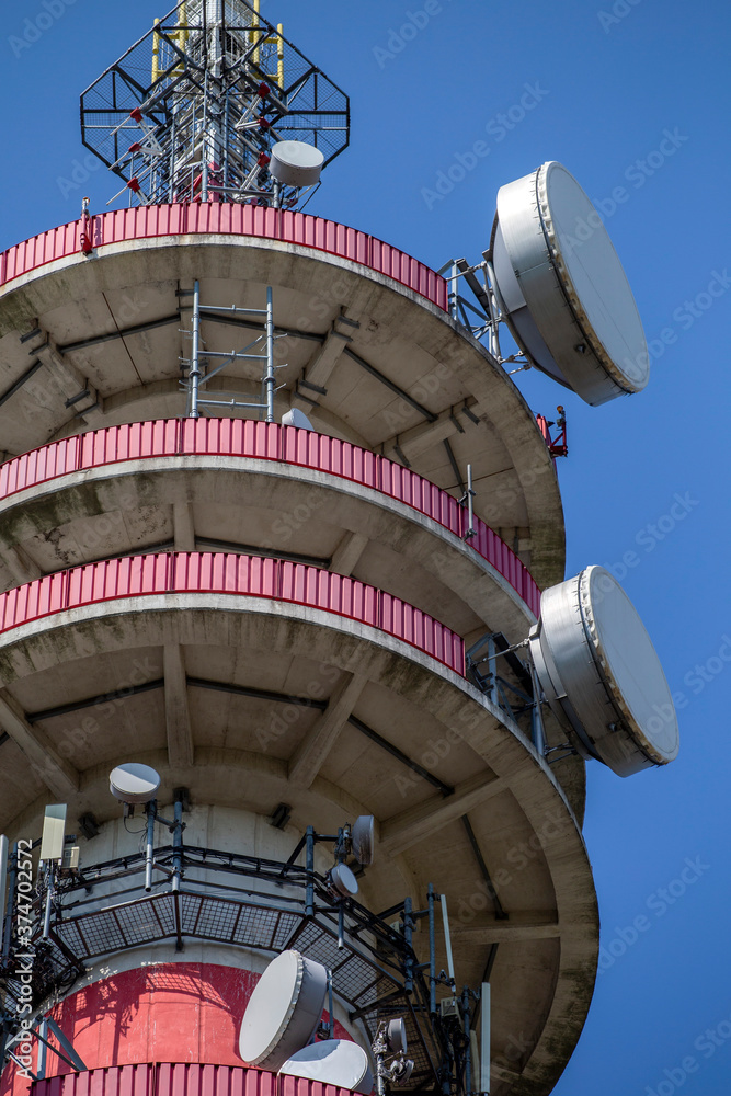 Close up shot of a telecommunication tower