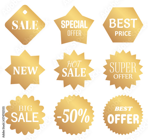 Gold starburst price stickers set, Illustration Vector 10