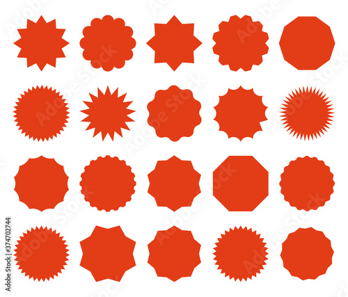 Starburst price stickers. Star sale banners, red explosion signs, sunburst speech bubbles. Vector set on white backgrounds