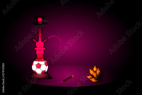 A hookah with smoldering coal and tobacco leaves is prepared for football fans. The lower part of the hookah is made in the shape of a soccer ball.