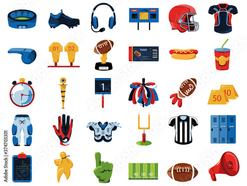 isolated set group football National football league icon - Vector