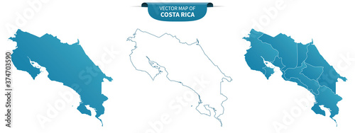 blue colored political maps of Costa Rica isolated on white background
