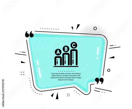 Graph icon. Quote speech bubble. Column chart sign. Ab test diagram symbol. Quotation marks. Classic graph chart icon. Vector