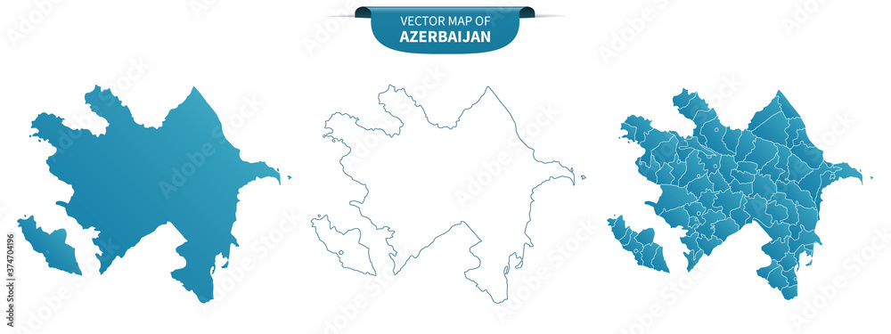 Naklejka niebieskie kolorowe mapy polityczne Azerbejdżanu na białym tle