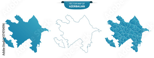 blue colored political maps of Azerbaijan isolated on white background