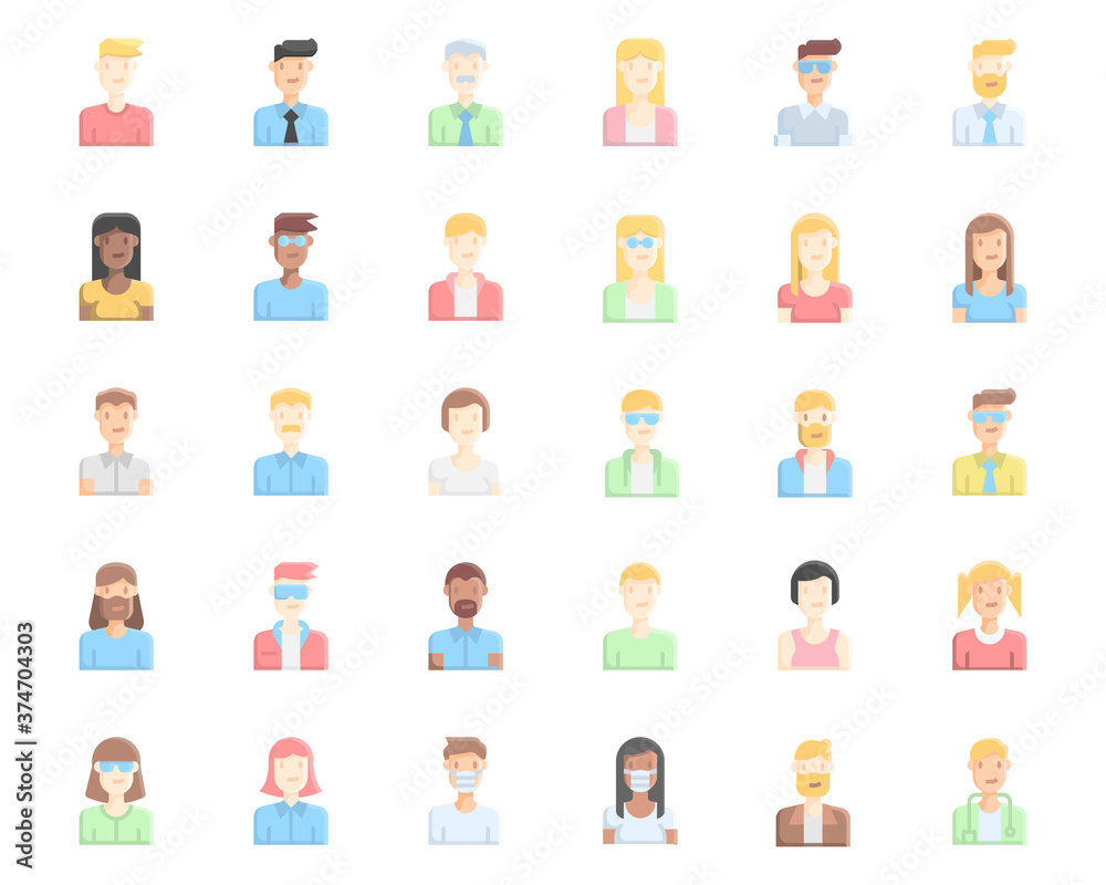 Avatar people icons flat color vector illustration