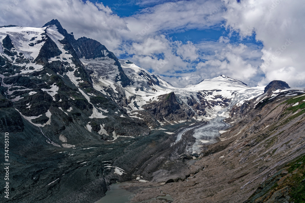Obraz premium Hochgebirgslandschaft am Großglockner mit den Bergen der Glocknergruppe und der Pasterze, Nationalpark Hohe Tauern, Osttirol und Kärnten, Österreich