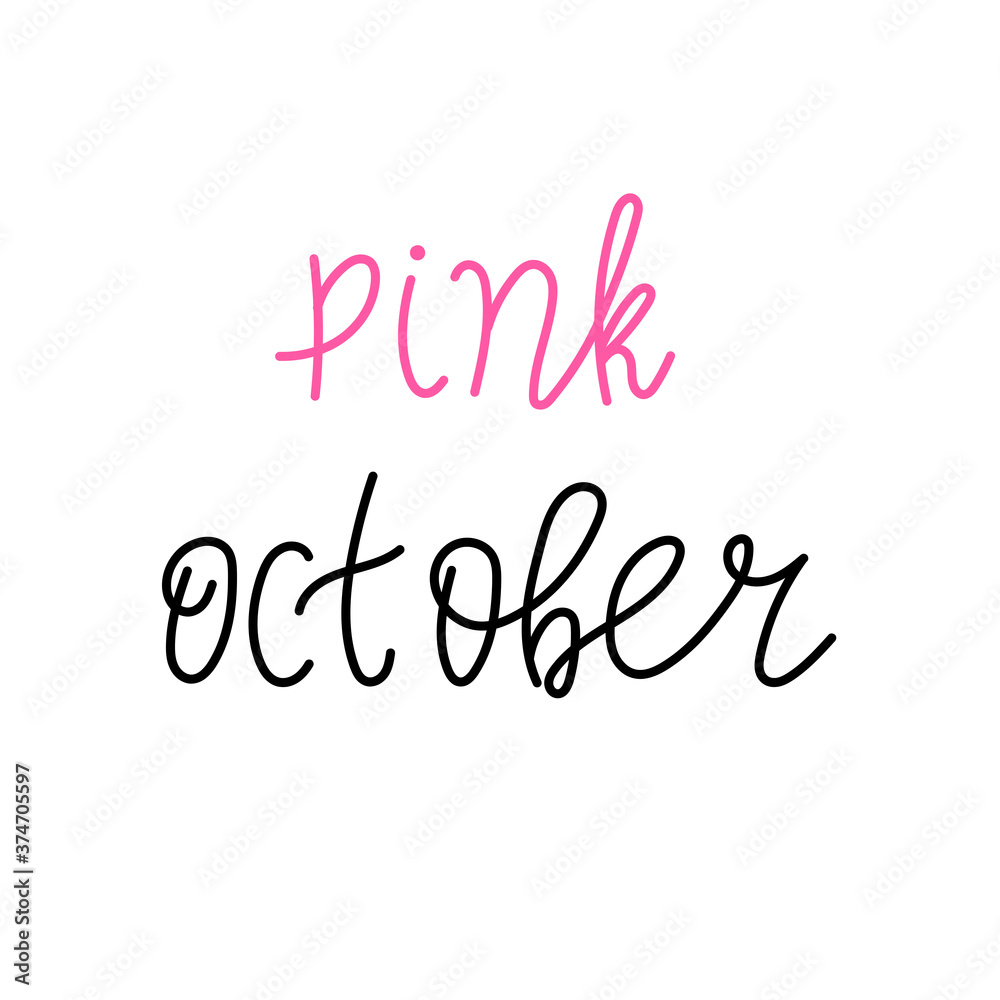 Pink october lettering. October Breast cancer Awareness month. Raising awareness for breast cancer in October. Vector illustration.