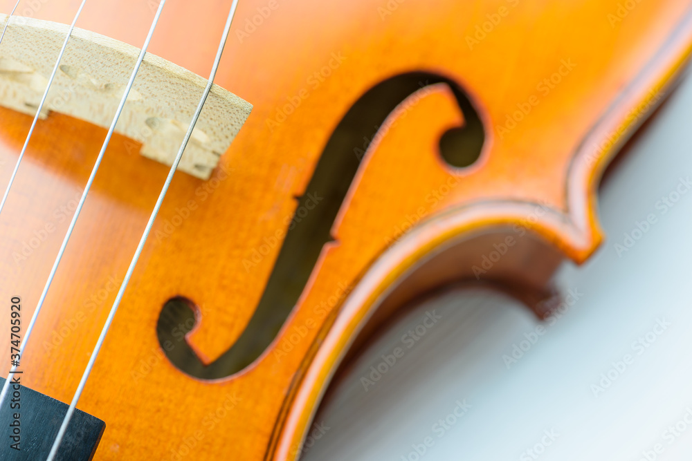 Closeup of violin strings. Steel-core strings become widely used, have a quick sound response and a clear, focused, brilliant tone which available in 3 types e.g plain steel, plated and wrapped steel. Closeup of violin strings. Steel-core strings become widely used, have a quick sound response and a clear, focused, brilliant tone which available in 3 types e.g plain steel, plated and wrapped steel.