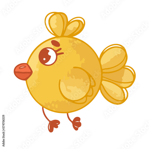 Yellow round bird with texture children's illustration vector
