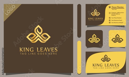 Gold king leaf luxury logos design inspiration vector illustration with line art style vintage, modern company business card template