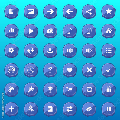 GUI buttons flat set design deluxe shape for games color blue. Vector illustrator