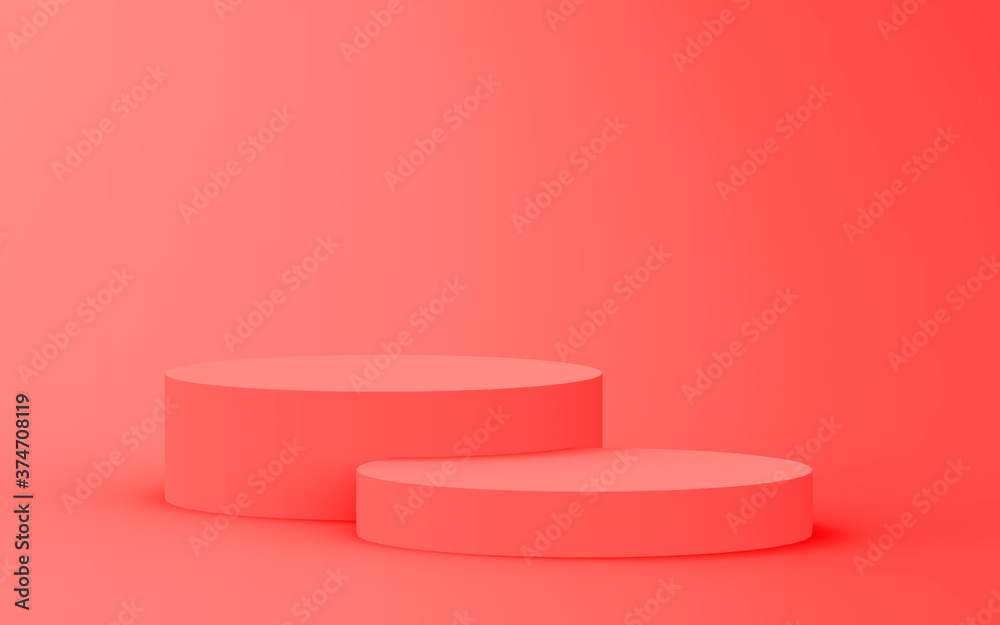 3d pink coral cylinder podium minimal corner studio background. Abstract 3d geometric shape object illustration render. Display for valentine product.
