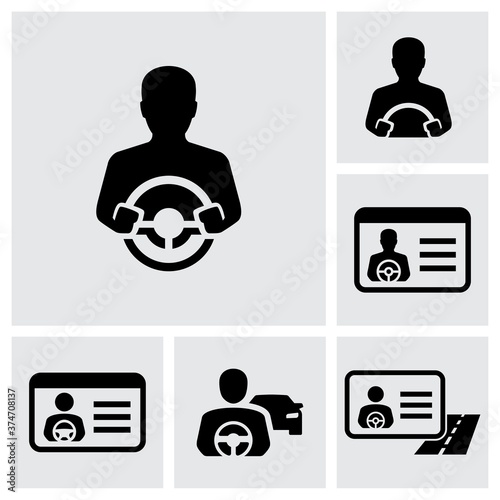 Car Driver License. Person Holding Steering Wheel Vector Icons photo