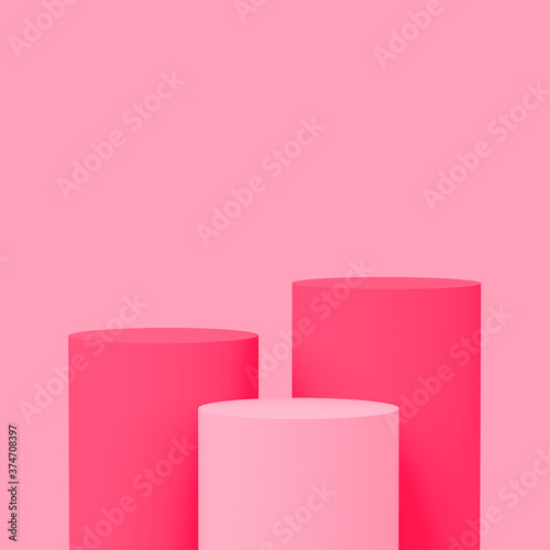 3d white pink rose cylinder podium minimal studio background. Abstract 3d pastel color geometric shape object illustration render. Display for cosmetic perfume fashion product. © Mama pig