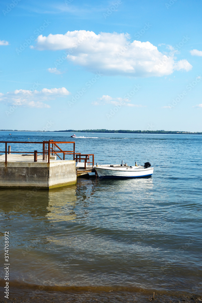 Construction of a lake pier under construction Construction of a lake pier under construction
