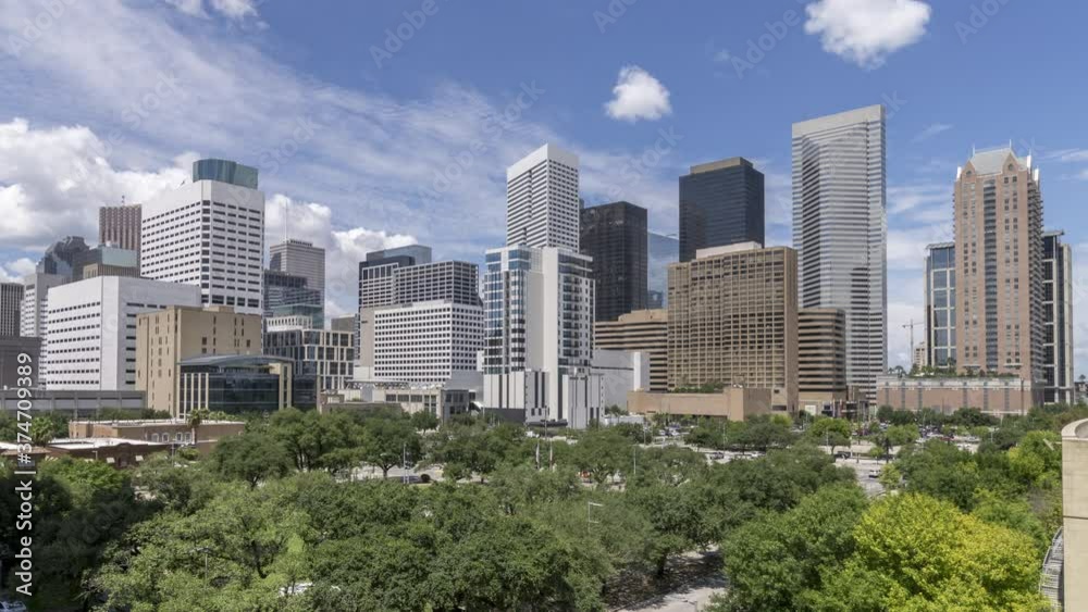 Aerial View Time lapse of the Houston Skyline With Clouds passing by Aerial View Time lapse of the Houston Skyline With Clouds passing by