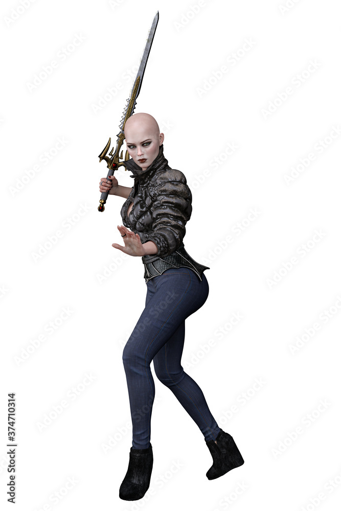 Caucasian Urban Fantasy Woman on Isolated White Background, 3D Rendering 3D illustration Caucasian Urban Fantasy Woman on Isolated White Background, 3D Rendering 3D illustration