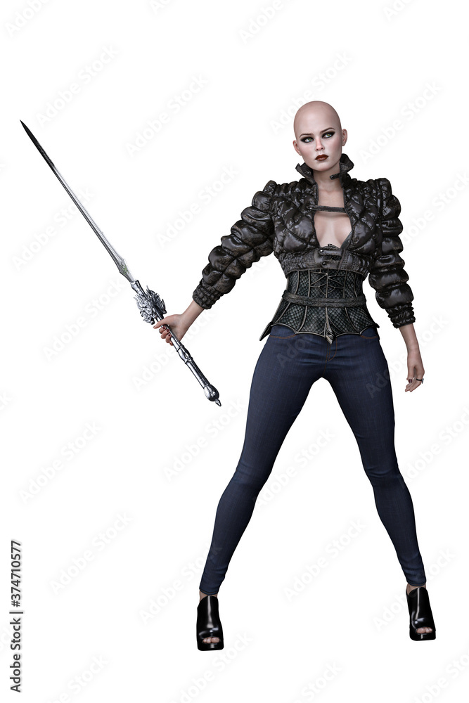 Caucasian Urban Fantasy Woman on Isolated White Background, 3D Rendering 3D illustration Caucasian Urban Fantasy Woman on Isolated White Background, 3D Rendering 3D illustration