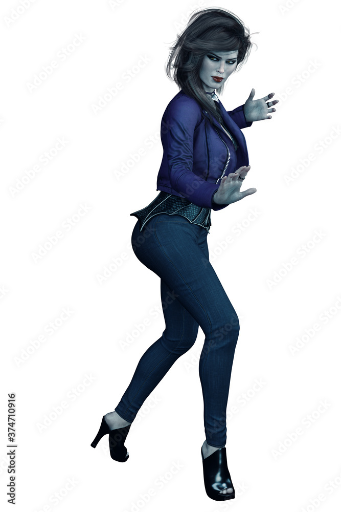 Caucasian Urban Fantasy Woman on Isolated White Background, 3D Rendering 3D illustration Caucasian Urban Fantasy Woman on Isolated White Background, 3D Rendering 3D illustration