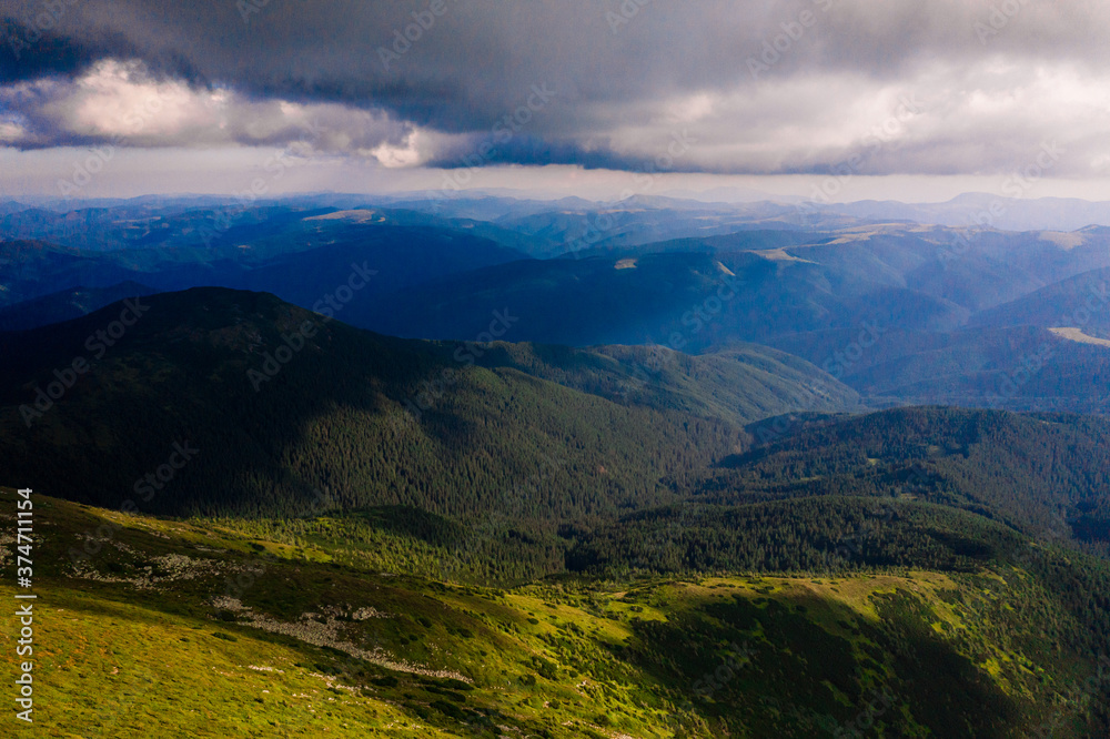 view of the Montenegrin ridge from Mount Pip Ivan, landscapes of the Carpathian Mountains, Mount PICH.