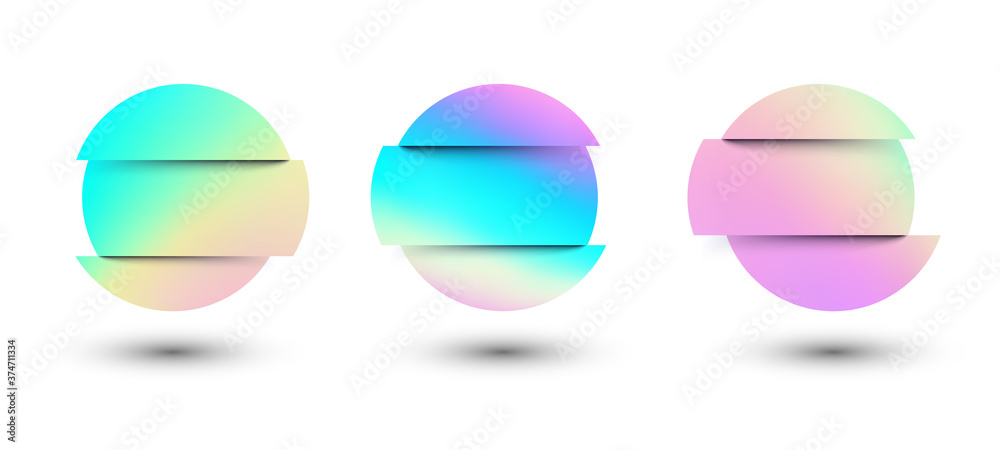 Set of deformed gradient circles in glitch style. Set of deformed gradient circles in glitch style.