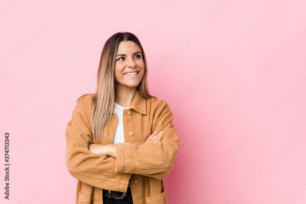 Young caucasian woman isolated smiling confident with crossed arms. Young caucasian woman isolated smiling confident with crossed arms.