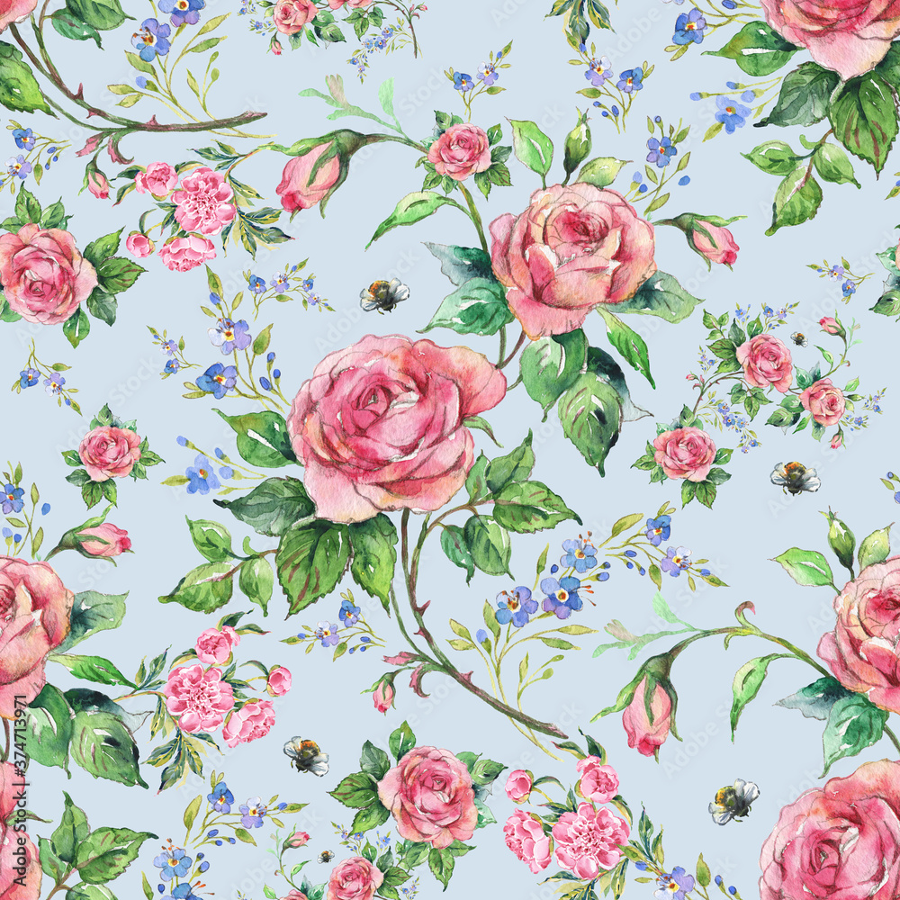  Seamless pattern lovely roses and peonies with foliage