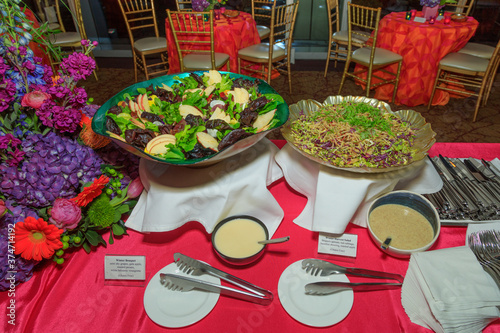food on buffet table at party 