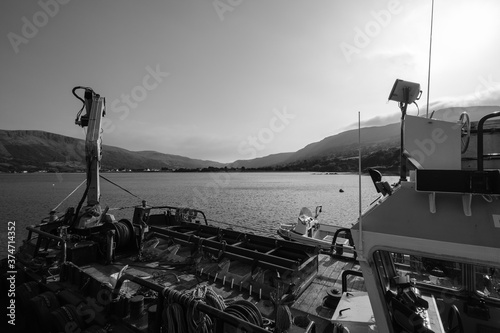 Boat Near Red Bay Castle, Northern Ireland, UK photo