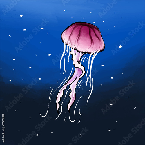 Vector Illustration of Jelly Fish in Ocean