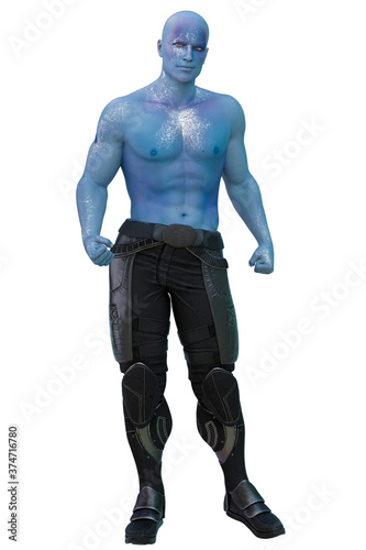 Scifi Alien Man with Blue Skin, 3D Illustration, 3D rendering 